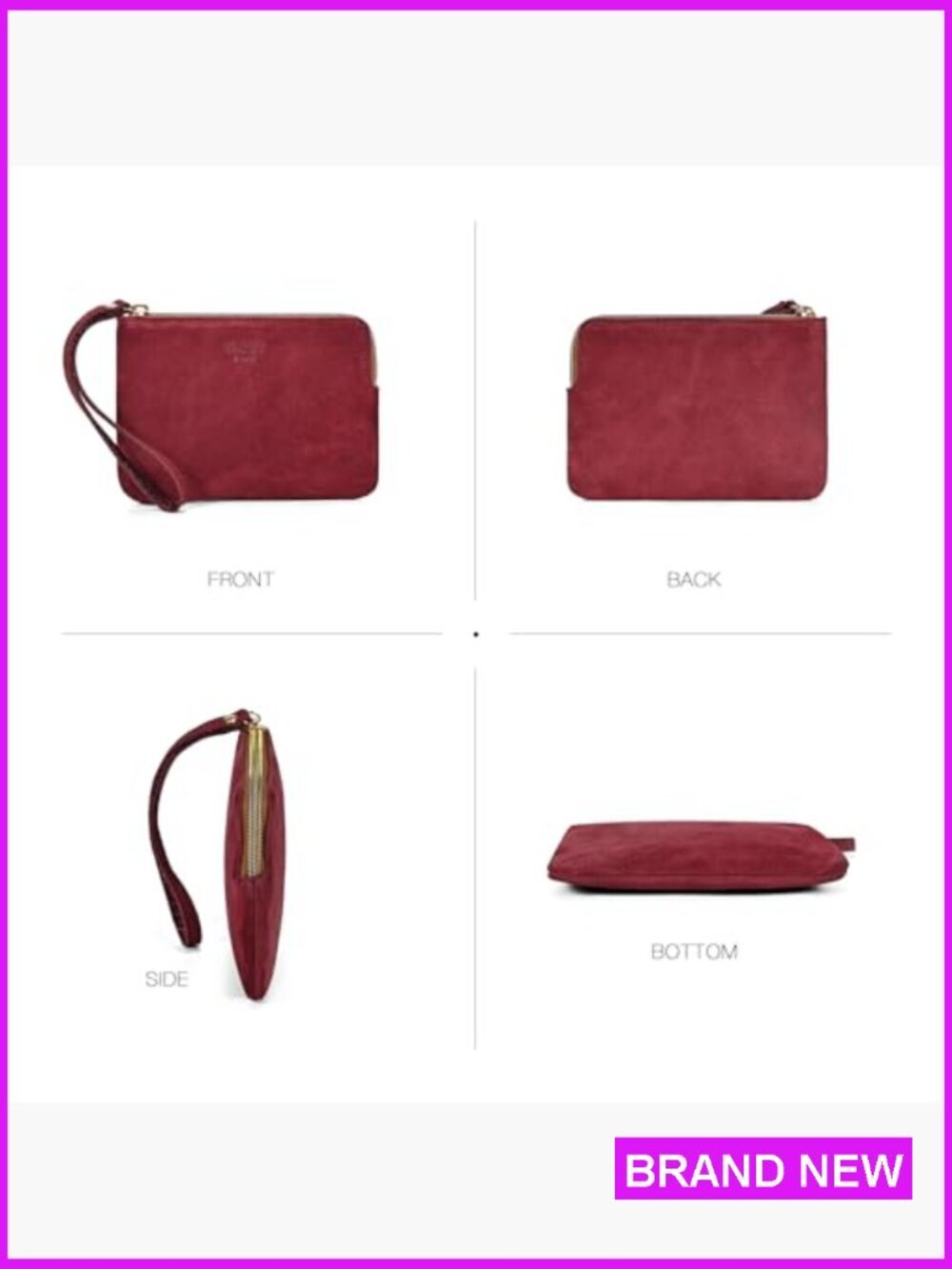 Genuine Leather Wristlet Purse Women Evening Pouch Clutch Bag Zip Closure - Picture 5 of 6